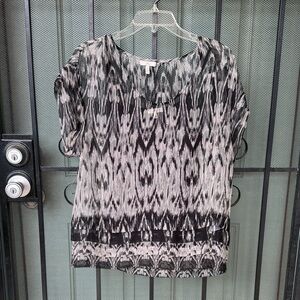 Joie Black and Gray Patterned Silk Blouse